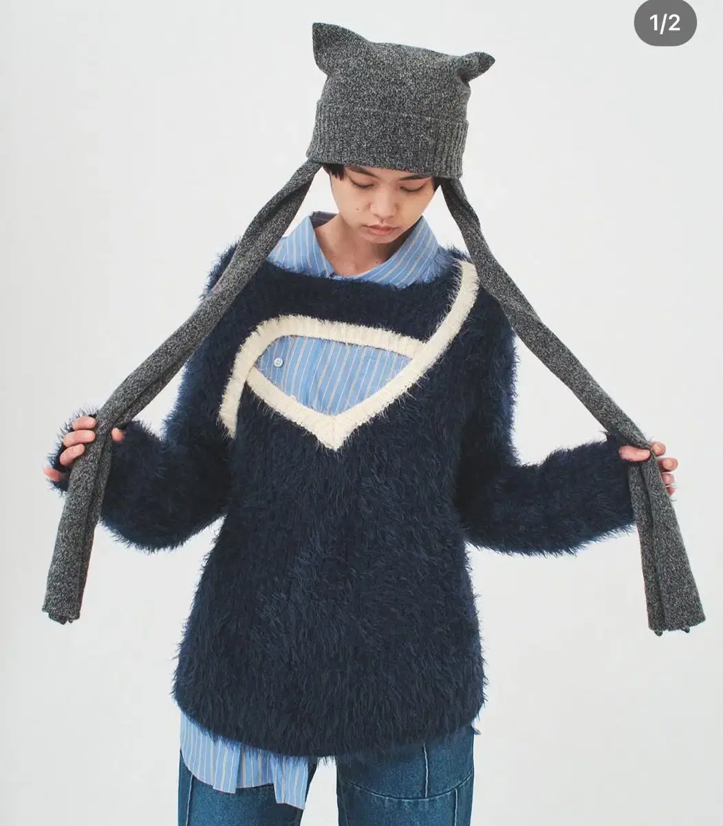 soduk 스도쿠 long hair knit navy